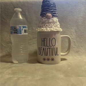 Rae Dunn Cream Mug with Blue and White Gnome Topper